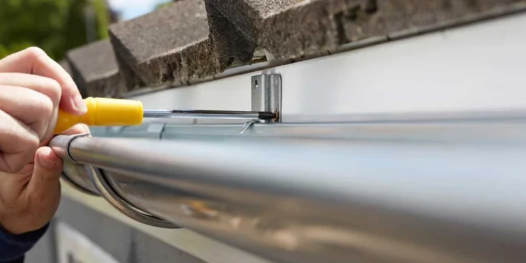 Plumber fitting a gutter bracket during gutter repairs – Leopold plumber