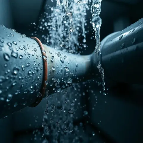Water spraying from a leaking pipe joint